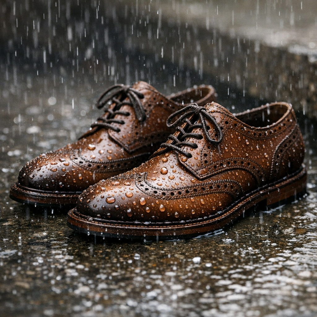 Chaussures en cuir de qualité sous la pluie légère